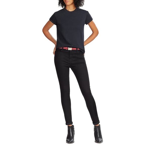 DOLCE & GABBANA Red Pebbled Leather Logo Plate Gold Thin Belt OS NWT - Picture 2 of 6